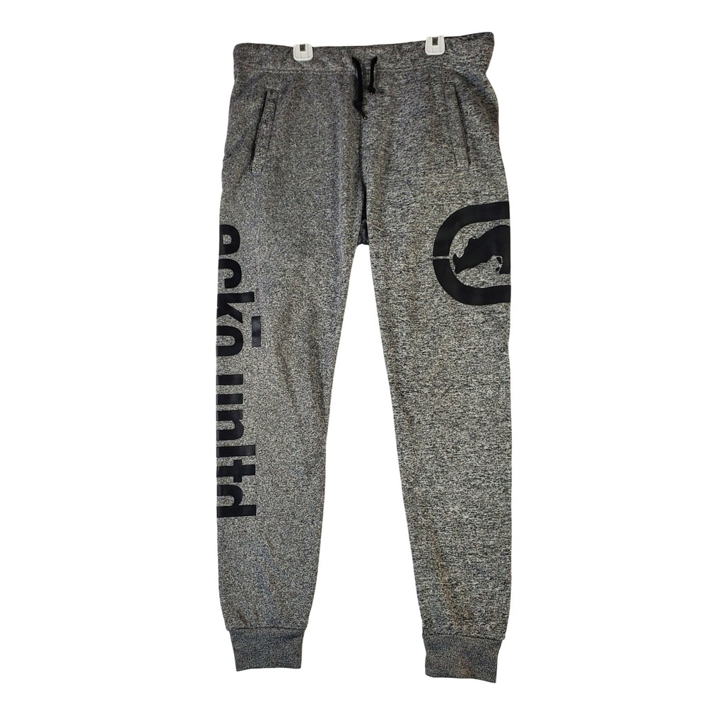 Ecko Unltd Mens Fleece Joggers Grey Marl Black Logo Sweatpants Size S‎